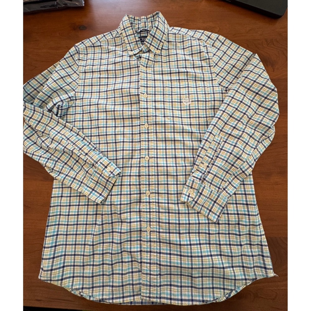 Chaps Mens Stretch Oxford Shirt Tropic Turquoise Plaid‎ Button Down Medium